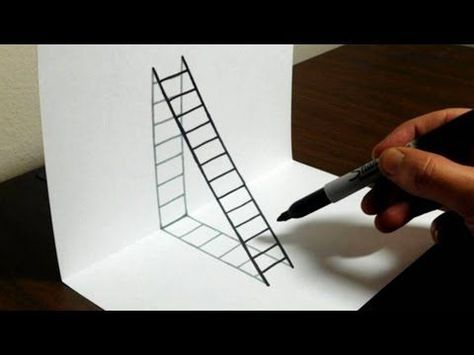 How to Draw 3D Steps - Easy Trick Art - YouTube Drawings On Lined Paper, 3d Drawing Tutorial, Illusion Kunst, 3d Pencil Drawings, Trick Art, Optical Illusion Drawing, Illusion Drawings, Drawing Hands, 3d Art Drawing