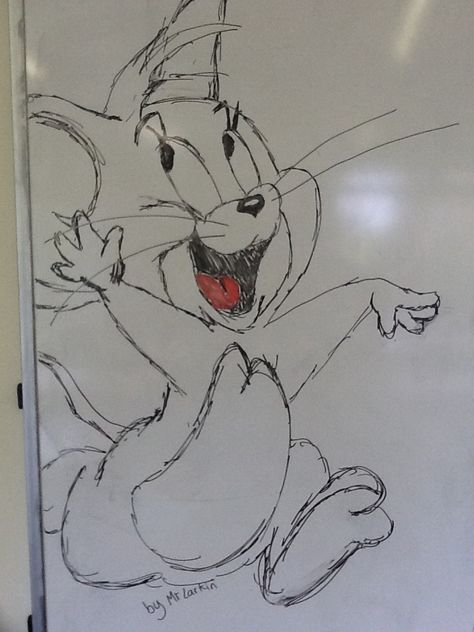 I drew Jerry on the whiteboard at school the other day for my year 7 students. Things To Draw On Dry Erase Board, Drawings On Whiteboard, White Board Drawings Whiteboard, Drawing On White Board, Things To Draw On A Whiteboard, Whiteboard Art Ideas, Drawing On Whiteboard, Whiteboard Art Easy, Whiteboard Sketch