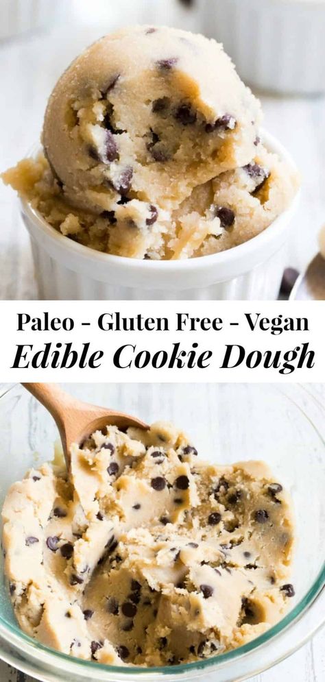 Best Paleo Edible Cookie Dough {GF, DF, Vegan} - The Paleo Running Momma Vegan No Bake Cookies, Paleo Cookie Dough, Gluten Free Cookie Dough, Edible Cookie Dough Recipe, Flourless Cookies, Raw Cookie Dough, Vegan Cookie Dough, Best Edibles, Cookie Dough Recipes