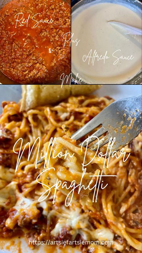 million dollar spaghetti, baked spaghetti, baked millionaire spaghetti, tiktok million dollar baked spaghetti, million dollar spaghetti casserole, million dollar spaghetti with alfredo, baked million dollar spaghetti, Spaghetti alfredo Meals For Large Groups Dinners, Million Dollar Spaghetti Recipe, Spaghetti With Ground Beef, Spaghetti Recipes Easy, Million Dollar Spaghetti, Spaghetti Meat Sauce, Best Spaghetti, Alfredo Sauce Recipe, Spaghetti Recipe