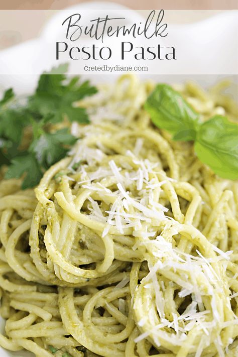 Buttermilk Pesto Pasta Recipe createdbydiane.com Creamy Pesto Pasta Recipe, Buttermilk Sauce, Pesto Pasta Sauce, Pesto Sauce For Pasta, Pesto Pasta Recipe, Creamy Pesto Pasta, Creamy Pesto Sauce, Pesto Pasta Recipes, Pre Cooked Chicken