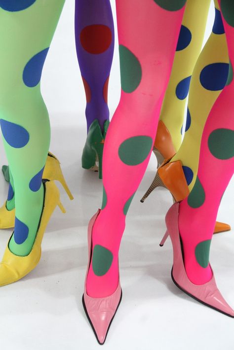 Emilio Cavallini’s dotted legs in bold brights. Polka Dot Tights, Mary Quant, Swinging Sixties, Cardboard Art, Mod Fashion, 1960s Fashion, Moda Vintage, Shoe Lace, 60s Fashion