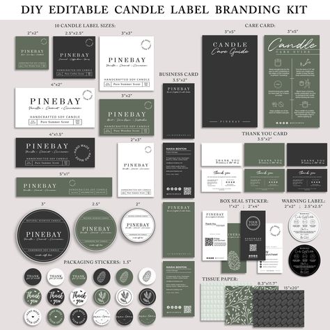 "FIND MORE BRANDING KITS HERE: https://www.etsy.com/shop/PineBayStudio?ref=seller-platform-mcnav&section_id=39615810 Editable Candle Business Branding Kit, Candle Branding Bundle, DIY Candle Template Package, Candle Business Kit, Candle Making Starter Kit If you have idea to make your own small business or you have some great idea for presents don't wait for another day, create it! One of the most important things is to make lasting impression with stunishing DIY Product Branding . Add the finishing touch to your Beautiful Products with these Modern, Customisable Candle Branding Kit. Edit the text and add logo to include your own brand name and contact info. All information in these Candle Label template are editable. WHAT IS INCLUDED (ALL EDITABLE TEMPLATES): * BUSINESS CARD (1 SIZE IN 3 Candle Template, Business Kit, Candle Printable, Candle Label Template, Business Fonts, Soya Mumu, Candle Making Business, Diy Branding, Candle Label