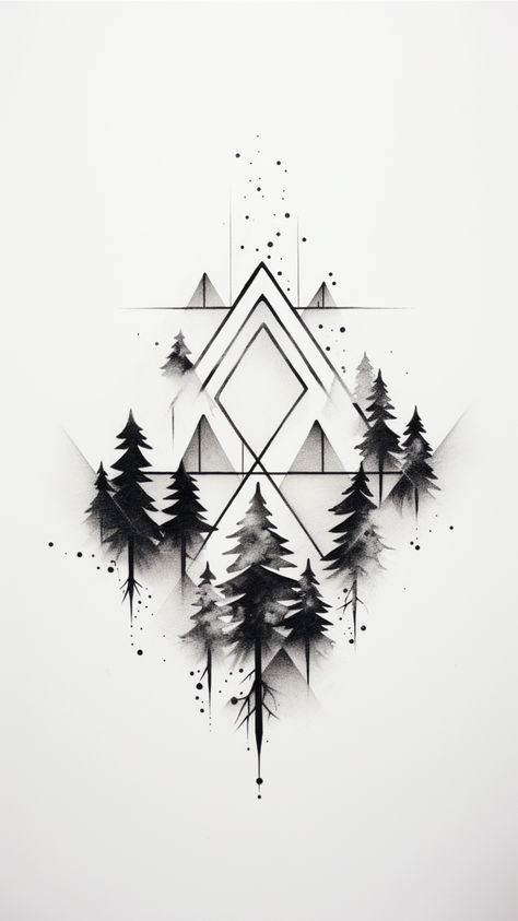 Immerse yourself in the serenity of nature with our minimalist and geometric forest tattoo sketch! 🌿🔺 Subscribe to our Telegram channel for an exclusive collection of sleek designs that harmonize simplicity and the beauty of the woods. 📲🖋️ Explore the elegance of nature in ink. Subscribe now for a gallery filled with geometric interpretations of the forest's allure. #GeometricForest #MinimalistInk #Tattoo #TattooIdeas Fill In Designs For Tattoos, Forest Geometric Tattoo, Devils Tower Tattoo, Men Tattoo Geometric, Geometric Outdoor Tattoo, Redwood Trees Tattoo, Forest Tattoo Sketch, Geometric Nature Tattoo Design, Tattoo Woods Forest