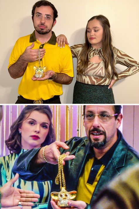 Howard Ratner & Julia De Fiore from Uncut Gems (2019) Couples Halloween Costume | Adam Sandler, Julia Fox Uncut Gems Halloween Costume, Adam Sandler Character Costumes, Uncut Gems Costume, Adam Sandler Movie Costumes, A24 Costumes, 2019 Couples, Adam Sandler Movies, Cooking Fails, Uncut Gems