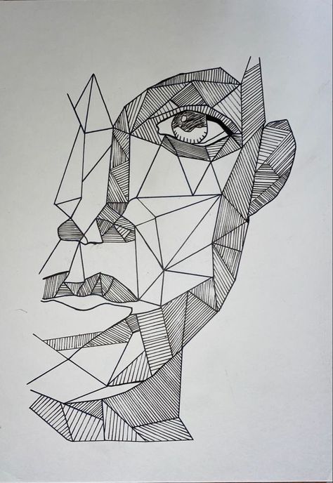 Geometric Portrait Drawing, Geometric Art Sketches, Geometric Drawing Abstract, Line Art Drawings Easy, Geometric Sketch, Geometric Art Animal, Geometric Face, Geometric Line Art, Geometric Portrait