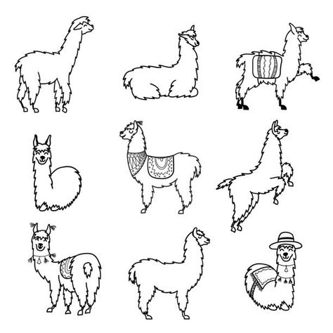 Drawing For Print, Llama Tattoo, Peru Tattoo, Alpaca Drawing, Cute Lama, Llama Drawing, Outline Cartoon, Llama Clipart, Baby Llama