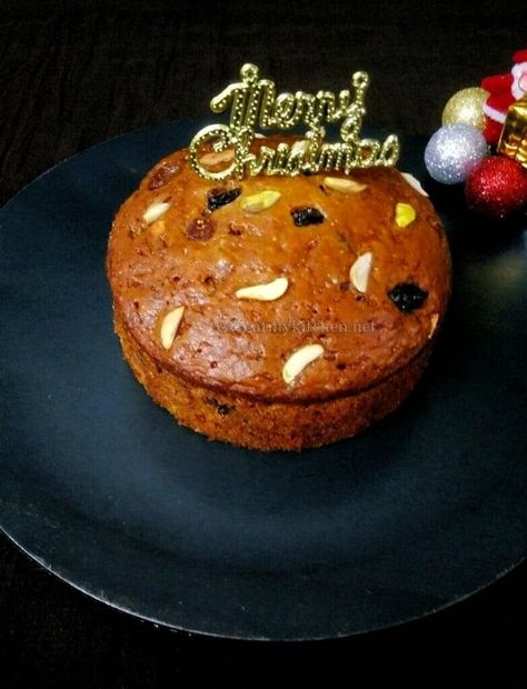 Eggless plum cake/ Christmas fruit cake recipe / Non-Alcoholic christmas cake recipe  – At My Kitchen Eggless Plum Cake Recipe, Eggless Fruit Cake Recipe, Christmas Fruit Cake Recipe, Fruit Cake Filling, Dark Fruit Cake Recipe, Yummy Cake Recipes, Fruit Cake Recipe Christmas, Offset Spatula, Christmas Cake Recipe