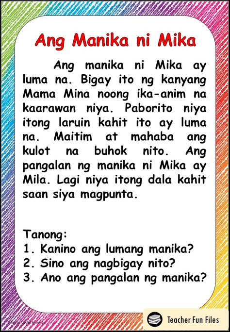 Teacher Fun Files: Filipino Reading Materials with Comprehension Questions Grade 2 Filipino Reading, Grade 2 Reading Materials English, Grade 1 Reading Tagalog, Short Stories For Grade 1 Reading Comprehension, Filipino Grade 2 Pagbasa, Tagalog Short Story For Grade 1, Tagalog Reading Comprehension Grade 1, Filipino Story Tagalog, Filipino Reading For Grade 3