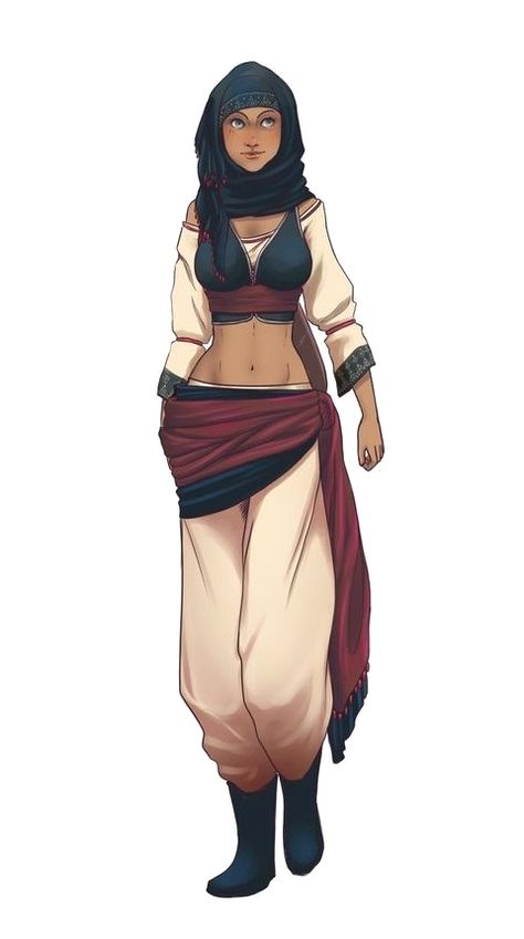 Female Human Desert City Commoner - Pathfinder PFRPG DND D&D 3.5 5th ed d20 fantasy Desert Wear, Monk Clothing Dnd, D&d Character Ideas Female, Female Monk Character Design, Desert Fantasy Clothing, Fantasy Desert Clothing, Desert City, Desert Traveler Character Design, Dnd Desert Character