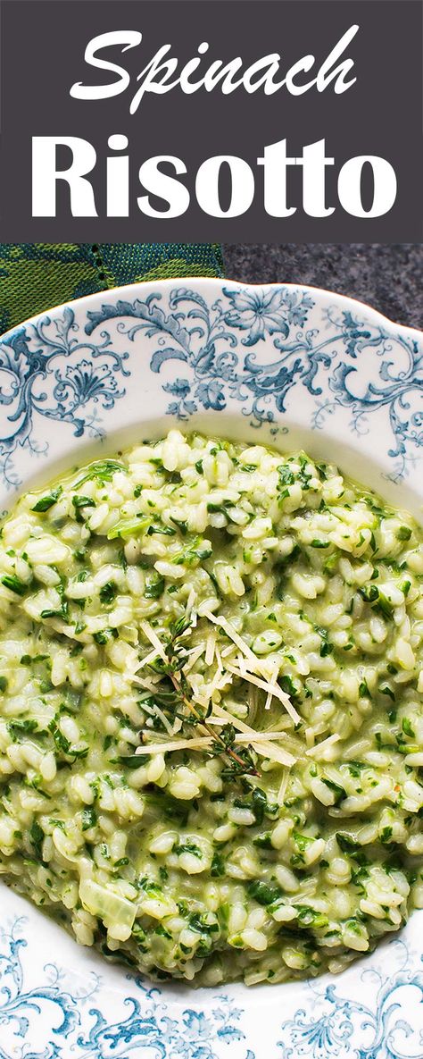 Spinach Risotto! Simple easy risotto with fresh baby spinach, stock, Parmesan and lemon #italian #risotto #spinach Paella Recept, Spinach Risotto, Easy Risotto, Risotto Recipes, Spinach Recipes, Spinach And Cheese, Acid Wash Denim, Baby Spinach, Rice Dishes