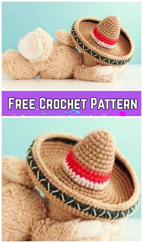 Crochet Sombrero Hat Keychain Free Crochet Pattern Crochet Mini Sombrero Free Pattern, Crochet Sombrero Mini, Crochet Sombrero Keychain, Marshmallow Amigurumi Free Pattern, Crochet Sombrero Pattern, Amigurumi Hat Free Pattern, Mini Crochet Hat, Mini Sombrero Hat, Diy Sombrero