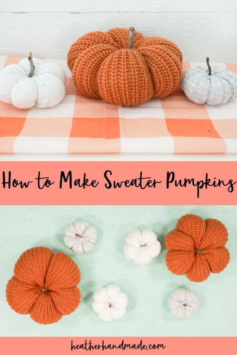 Learn how to make a sweater pumpkin by upcycling sweater sleeves into pumpkins. This fall sewing project is cute and easy. Pumpkins are cute and happy and work throughout Fall, Halloween, and Thanksgiving. Sweater pumpkins can be touched and played with by little kid hands without getting broken. I have two other tutorials for making pumpkins with other fabrics, but today I have a tutorial for making sweater pumpkins. The best part is you can do it all by hand without a sewing machine! Pumpkin Sweater Diy, Diy Pumpkins From Sweaters, Easy Stuffed Pumpkin Craft, Pumpkins Made Out Of Old Sweaters, How To Make Pumpkins From Old Sweaters, Sweater Sleeve Pumpkins, Pumpkins Out Of Sweaters, Old Sweater Pumpkins, Diy Pumpkin Fabric