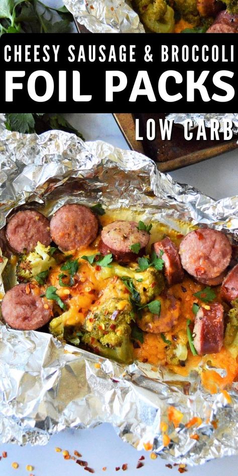 Sausage Broccoli Foil Packets #sausagebroccoilfoilpacks #foilpacks Keto Camping, Grilled Foil Packets, Sausage And Broccoli, Sausage Broccoli, Camping Meal Planning, Foil Pack Dinners, Foil Packet Dinners, Foil Pack Meals, Foil Dinners