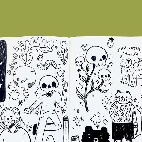 Sketch Book Illustrations, Cute Sketchbook Pages, Quick Doodles Easy, Doodle Pages Sketchbooks, Sketchbook Pages Aesthetic, Cute Doodling, Cute Artstyle, Faces Doodle, Drawing Ideas Doodles