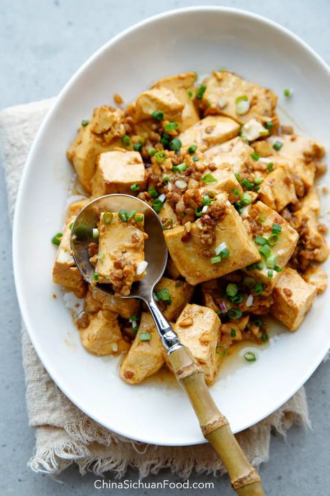 braised tofu with minced pork|chinasichuanfood.com Tofu Minced Meat, Minced Pork Recipes, Pork Tofu Recipe, Hawaii Dishes, Pork Mince Recipes, Braised Tofu, Cook Tofu, Sichuan Food, Pork Sauce