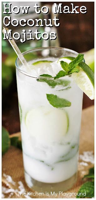 Coconut Mojitos ~ Such a delicious combination of fresh mint, lime, & coconut! Ditch those margaritas, & enjoy a refreshing Coconut Mojito for your Cinco de Mayo ... or any day ... sipping. www.thekitchenismyplayground.com Coconut Mojito Recipe, Resep Mojito, Coconut Mojito, Mojito Recept, Bahama Breeze, Mint Mojito, Party Cocktails, Mojito Recipe, Tropical Drink