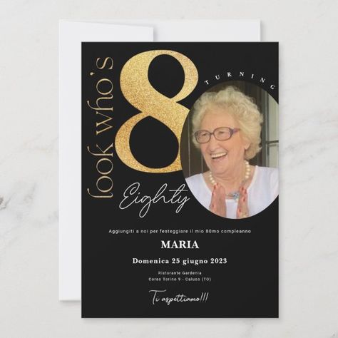 80th Black Gold Birthday Invitation with Photo | Zazzle Gold Invitations Birthday, Invitation With Picture, Black Gold Birthday, Black And Gold Invitations, Birthday Invitation With Photo, Invitation With Photo, 50th Birthday Decorations, Bday Invitations, August Born