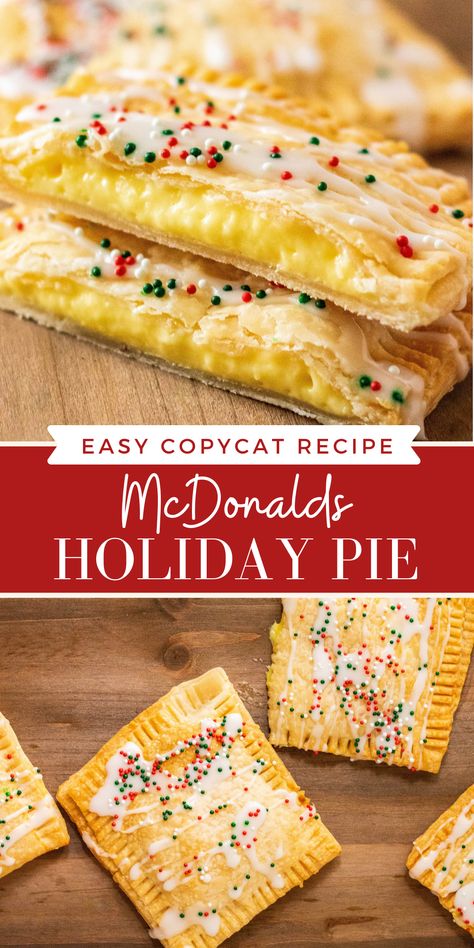 Copycat McDonald's Holiday Pie: a delicious handheld pie filled with creamy vanilla custard that tastes like a sugar cookie! It's my favorite dessert item on McDonald's menu, and my homemade version is even better! #HolidayPie #McDonalds #Pie #HandheldPie #Christmas #ChristmasDesserts #CopycatRecipes Mcdonalds Holiday Pie, Sugar Cookie Pie, Cookie Pie Recipe, Holiday Cooking Christmas, Holiday Pies Recipes, Cooking Christmas, Holiday Pie, Pie Easy, Christmas Pie