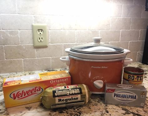 Sausage And Cheese Dip, Jimmy Dean Sausage Dip, Cream Cheese Rotel, Sausage Queso Dip, Queso Dip Crockpot, Sausage Cream Cheese Dip, Velveeta Cheese Dip, Sausage Queso, Sausage Dip Recipe