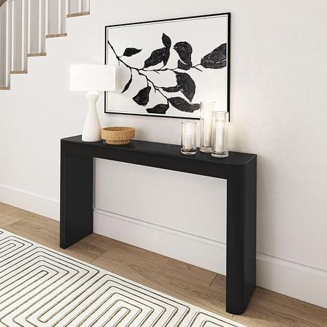 Amazon.com: Plank+Beam Forma Console Table, 46 Inch, Solid Wood Sofa Table, Entryway Table for Hallway, Narrow Behind The Couch Table, Console Tables for Entryway, Living Room, Foyer, Easy Assembly, Black : Home & Kitchen Rounded Console Table, Narrow Entryway Table, Wood Sofa Table, Narrow Table, Black Console Table, Console Table Decorating, Entrance Table, Couch Table, Hallway Table