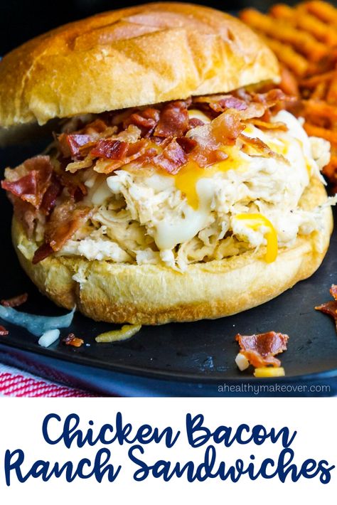 Chicken Bacon Ranch Sandwich Ranch Sandwich, Chicken Bacon Sandwich, Chicken Bacon Ranch Sandwich, Shredded Chicken Sandwiches, Chicken Cream Cheese, Cheese Cheddar, Leftover Chicken Recipes, Bacon Chicken, Bacon Sandwich