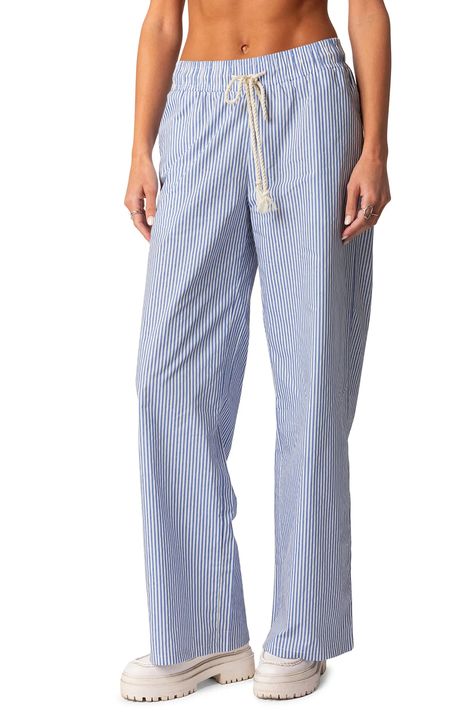 Blue Striped Pants, Brandy Melville Pants, Hoodie Gap, Striped Linen Pants, Wide Leg Lounge Pants, Cute Pajama Sets, Spring Break Outfit, Christmas Pjs, Pj Pants