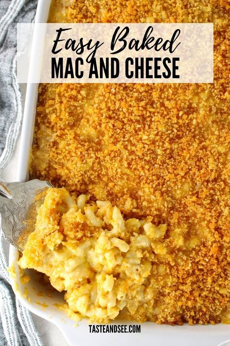 This Easy Mac and Cheese recipe is the ultimate comfort food! With a creamy cheese sauce and a buttery breadcrumb topping - this is the BEST Mac and Cheese recipe ever! Whether you're making it as a side dish for Thanksgiving or Christmas dinner, a family feast, or a weeknight meal, this creamy baked macaroni and cheese recipe will become a favorite for sure. Mac And Cheese In The Oven, Mac And Cheese Recipe American Cheese, Mac And Cheese With Greek Yogurt, Best Baked Mac And Cheese Recipe Easy, Baked Mac And Cheese Recipe Thanksgiving, Creamy Mac And Cheese Recipe Baked Easy, Easy Mac And Cheese Recipe Baked Simple, Baked Mac N Cheese Easy, Easy Bake Mac And Cheese