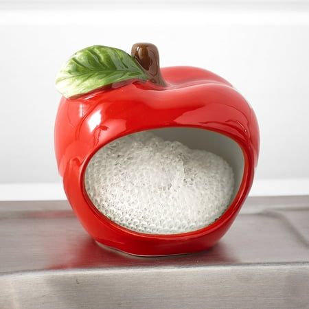 Description: Red & Green Apple Scrubby Dish. Store your scrubby in this handy ceramic dish that features an bright apple design for fresh appeal. 2.2'' W x 2.4'' H x 2.2'' DCeramicHand washImported. Size: 2.5". Stove Covers, Dish Sponge Holder, Sponge Caddy, Kitchen Caddy, Apple Kitchen Decor, Kitchen Sponge Holder, Dish Sponge, Diy Dish, Ceramic Canisters