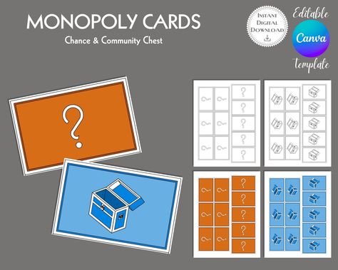 Monopoly Cards Editable Canva Template, Chance and Community Chest Monopoly Chance Cards Printable, Custom Monopoly, Monopoly Cards, Realistic Oil Painting, Monopoly Game, What Is Advertising, Game Printable, Family Game Night, Educational Activities