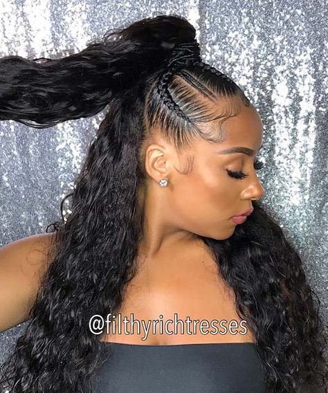 Half Up Half Down Weave, Braided Half Up Half Down Hair, Braid Half Up Half Down, Stylish Ponytail, Weave Ponytail Hairstyles, Weave Ponytail, Braided Half Up, Braided Ponytail Hairstyles, Hair Ponytail Styles