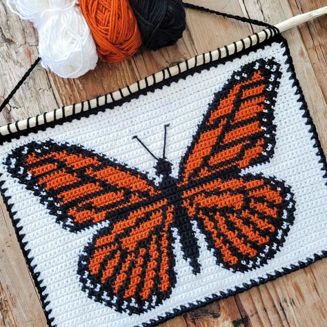 It's always hard to go back to routines on a Tuesday after a long weekend. Don't you agree? 📃 Monarch Tapestry pattern by me 🧶 @lionbrandyarn Basic Stitch #monarchtapestry #tapestrycrochetpattern #tapestrycrochet #crochettapestry Butterfly Tapestry Crochet Pattern, Disney Tapestry Crochet, Tapestry Crochet Ideas, Crochet Tapestry Wall Hanging, Crochet Tapestry Pattern Free, Disney Tapestry, Crochet Tapestries, Tapestry Butterfly, Butterfly Tapestry