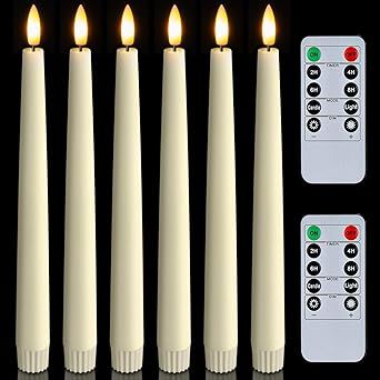 Homemory 6 Pcs Waxy Flameless Taper Candles with Remote, Flickering Battery Operated Taper Candles, Led Flameless Candlesticks Classic Tall Taper Candles for Home, Wedding, Party, Ivory, 9.6 inches Candles For Bedroom, Window Candle Lights, Waxing Room, Flameless Taper Candles, Led Taper Candles, Holiday Table Decor, Home Wedding Party, Window Candles, Flickering Lights