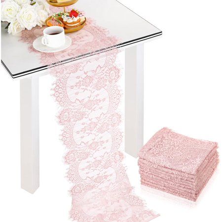 Lace Fabric Wedding Surprise: the vintage table runner is designed in romantic rose pink color, embroidered floral patterns and raw edges, it hangs gracefully over your table and flows to the floor, creating a fancy dreamy scene Large Amount: the size of the lace table runner is about 14 x 120 inches; There are 10 rose pink table cloths in 1 package, large quantity for you to decorate your own rooms or share this happiness with your family and friend Comfortable and Soft: the embroidered table r Table Runner For Wedding, Blush Bridal Showers, Lace Table Runner, Vintage Table Runner, Lace Runner, Romantic Table, Embroidered Table Runner, Lace Table Runners, Floral Table Runner