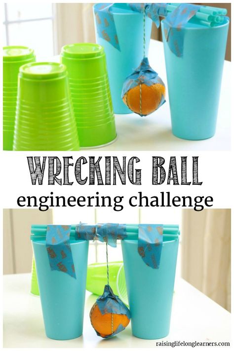 If your kids love engineering, they will love this fun engineering challenge that combines engineering in two ways, structural engineering and demolition engineering. In orange wrecking ball engineering challenge, I challenged my kids to come up with a system where an orange could knock some plastic cups over without them throwing it or rolling it. … What Do You Do With An Idea, Easy Stem Activities Elementary Fun, Elementary Engineering Projects, 1st Grade Stem, Stem Preschool Activities, Stem Activities Elementary, Building Activities For Kids, Engineering For Kids, Stem Activities Middle School