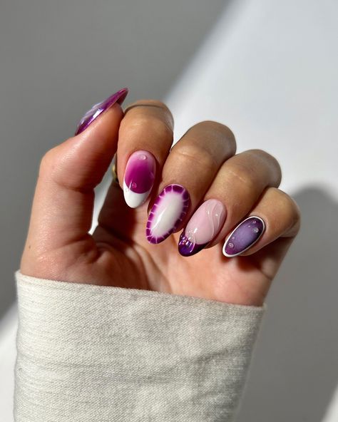 A pretty autumnal plum mix and match for September 1st 🥰🍇🍦✨ rings from @luvaj #nails #nailinspo #nailart #naildesign #autumnnails #fallnails #plumnails Nails Design With White, Nails Short Almond, Mix Match Nails, Nude Acrylic Nails, Purple Manicure, Pink Press On Nails, Plum Nails, Ringing In The New Year, Nails Nude