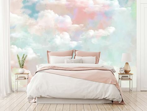 Room Wallpaper 3d, Pink Clouds Wallpaper, 3d Wallpaper Living Room, Wallpaper For Bedroom, Living Room Wallpaper, Clouds Wallpaper, Colorful Clouds, Cloud Wallpaper, Wall Mural Wallpaper