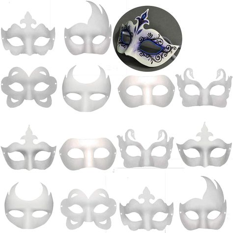 PRICES MAY VARY. 【Ships from USA】High Quality Materials White Mask: 14 PCS white masquerade masks are made of high quality eco-friendly hard paper pulp, easy to paint, good shape, can’t be easily broken when you lost to the ground accidentally. It’s Time To Show Your Artistic Ability: these blank masks is no pattern,no design, you can play your own imagination to create a beautiful mask that belongs to you.It is good chance for you to do arts ,craft and design your own mask.Perfect for art class Butterfly Masquerade Mask, White Masquerade Mask, Masquerade Mask Diy, White Masks, Mask Shapes, Masks Crafts, Party Mask, Masquerade Masks, Paper Mask