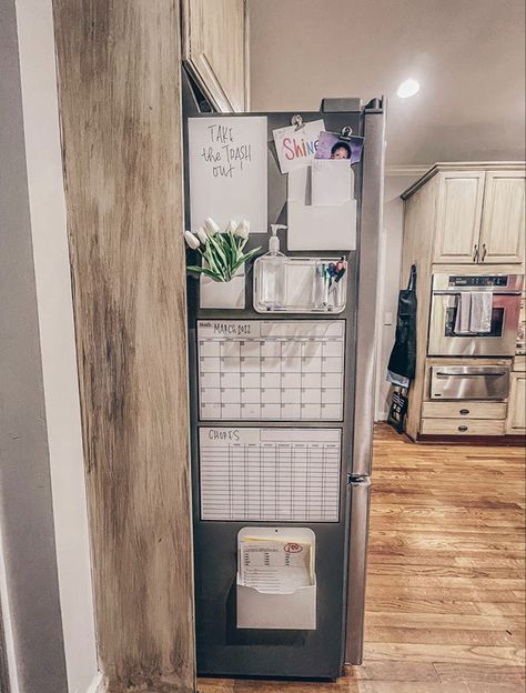 Family Command Center Side Of Fridge, Fridge Dry Erase Board Ideas, Side Of Fridge Calendar, Homework Command Center, Magnetic Fridge Command Center, Side Of Fridge Magnetic Storage, Command Center On Fridge, Magnetic Fridge Organizer, Side Of Refrigerator Command Center