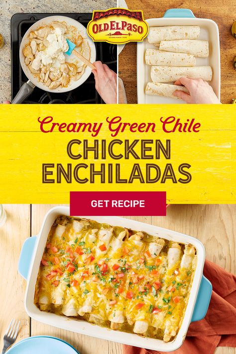 chicken enchiladas, white chicken enchiladas, easy enchiladas, Mexican, mexican dinner recipes El Paso Green Chili Enchiladas, Old El Paso Green Chicken Enchiladas, Old El Paso Chicken Enchiladas, Old El Paso Enchiladas Beef, El Paso Chicken Enchilada Recipe, Old El Paso Recipes, Chicken Enchiladas Easy Green Sauce, El Paso Enchilada Recipe, Green Enchilada Recipe