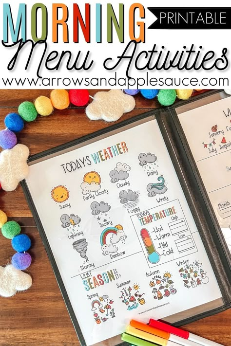 Morning Menu First Grade, Morning Menu Toddler, Morning Menu Homeschool Preschool, Morning Time Homeschool Free Printables, Morning Work Homeschool, Homeschool Binder Printables Free, Preschool Morning Menu Printable, Homeschool Menu Ideas, Prek Homeschool Activities