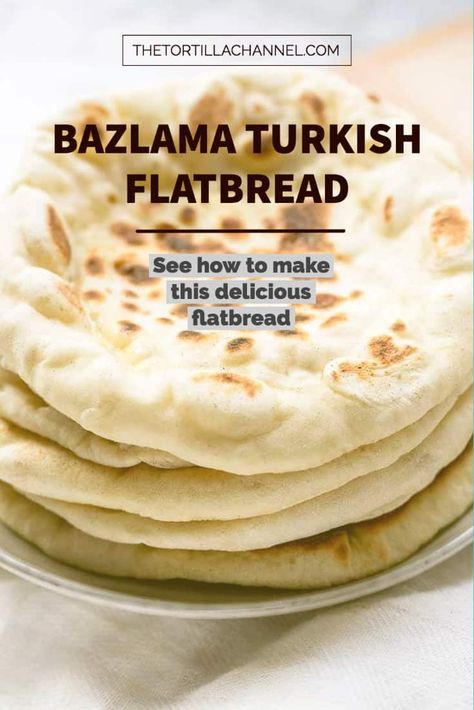 Bazlama is Turkish flatbread and this bread is soft, fluffy and has big pockets. Great bread to eat as a side dish but also as a sandwich. Visit thetortillachannel.com for the full recipe #thetortillachannel #bazlama #turkishflatbread #bazlamarecipe Turkish Flatbread Recipe, Turkish Flat Bread, Turkish Flatbread, Flatbread Dough, Flatbread Recipes, Roasted Meat, Big Pockets, Fresh Bread, Middle Eastern Recipes