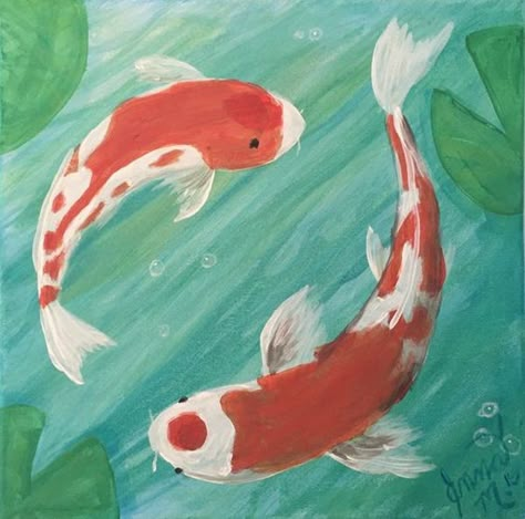 Easy Paintings For Beginners, Animal Paintings Acrylic, Koi Painting, Master Art, Fish Artwork, Painting Canvases, Easy Canvas, Painting Easy, Colour Pencil