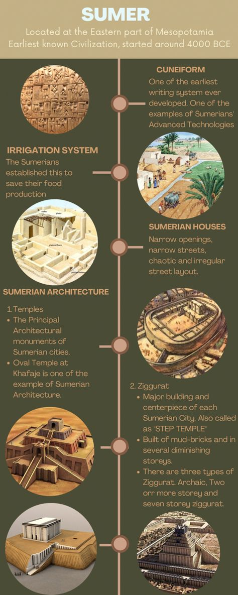 an infographic about Sumer Mesopotamian Civilization Project, Mesopotamia Timeline, Sumerian Architecture, Mesopotamia Projects, Mesopotamia Civilization, Ancient Civilizations Lessons, Mesopotamian Civilization, Sumerian Civilization, History Assignment