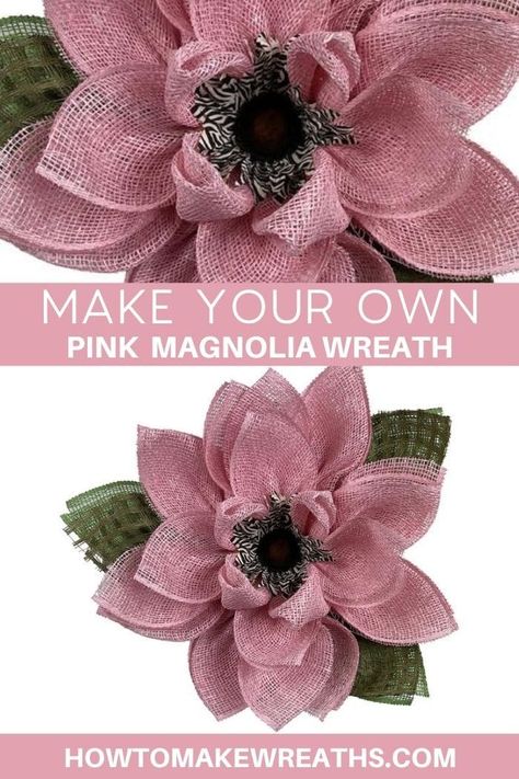 This is a fun, easy project that you can whip up in no time. It's perfect for the everyday front door decor! I'll show you how to make this beautiful wreath with my pink magnolia tutorial below. Follow these simple steps and soon enough your friends will be asking "where did you get that gorgeous wreath?" Spring Wreath Tutorial, Sunflower Wreath Diy, Diy Magnolia Wreath, Sunflower Burlap Wreaths, Flowers Step By Step, Burlap Mesh Wreath, Deco Mesh Wreaths Tutorials, Summer Mesh Wreaths, Burlap Flower Wreaths