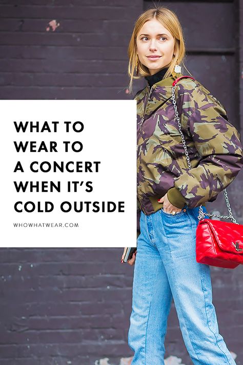 Freezing weather can make it difficult to dress cute—especially when you're going out to a concert. Try these trendy but cool concert outfit ideas. Outfit For Winter Concert, Music Festival Cold Weather Outfit, Outfits To Wear To A Concert Winter, Outdoor Festival Outfit Winter, Gig Outfit Ideas Winter, San Francisco Concert Outfit, How To Dress Up For A Concert, Indoor Concert Outfit Fall, London Concert Outfit