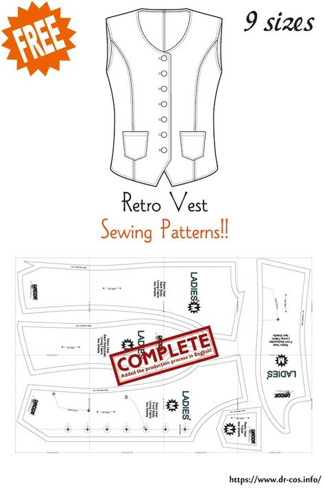 Mens Vest Pattern, Ladies Waistcoat, Retro Vest, Waistcoat Pattern, Vest Pattern Free, Vest Sewing Pattern, Free Pdf Sewing Patterns, Plus Size Sewing Patterns, Plus Size Sewing