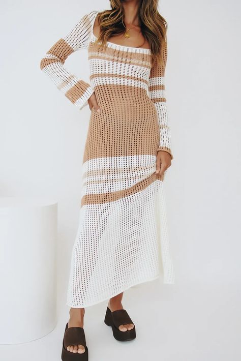 Long Sleeve Elegant Dresses, Long Knitted Dress, Crochet Maxi Dress, Crochet Maxi, Flare Long Sleeve, Long Sleeve Dresses, Retro Mode, Knitted Bodycon Dress, Vestidos Vintage