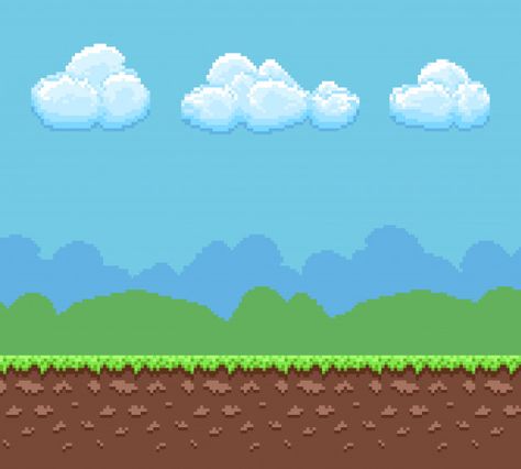 Pixel 8 bit game background with ground ... | Premium Vector #Freepik #vector #background #vintage #abstract #summer 8bit Video Games, 8bit Background, Pixel Game Background, Pixel Art Game Background, Game Background Design, Mario Background, Canva Backgrounds, Games Background, Pixel Background