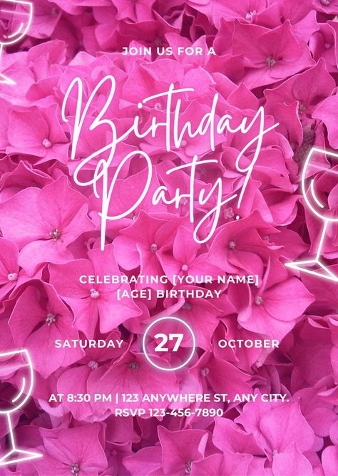 Pink digital birthday virtual invitation Invation Ideas Birthdays, Virtual Invitations, Digital Download Etsy, Birthday Invitations, Invitation Template, Digital Download, Etsy Uk, Birthday, Pink